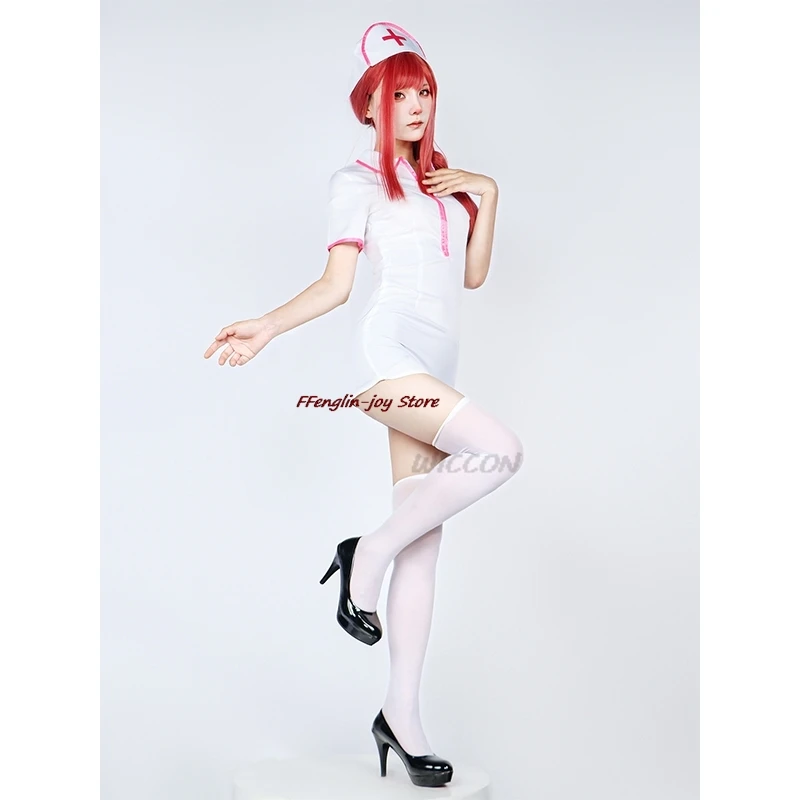 COS Anime Chainsaw Man Cosplay Costume Makima Nurse Uniform Artificial sexy Leather Dresses with  Makima wigs hair cosplay