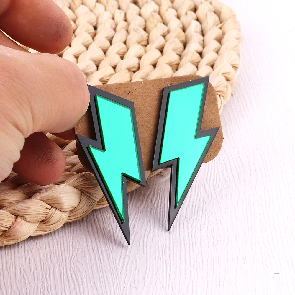 HipHop Gold Color Mirrored Lightning Stud Earrings for Women Trendy Colorful Acrylic Flash Lightning Earrings Party Jewelry Gift