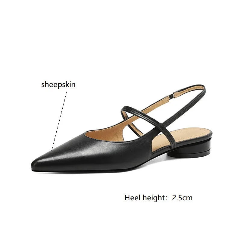 Summer Sandals Sheep Leather Women Shoes Pointed Toe Low Heel Women Pumps Genuine Leather Cover Toe Sandals for Women Handmade