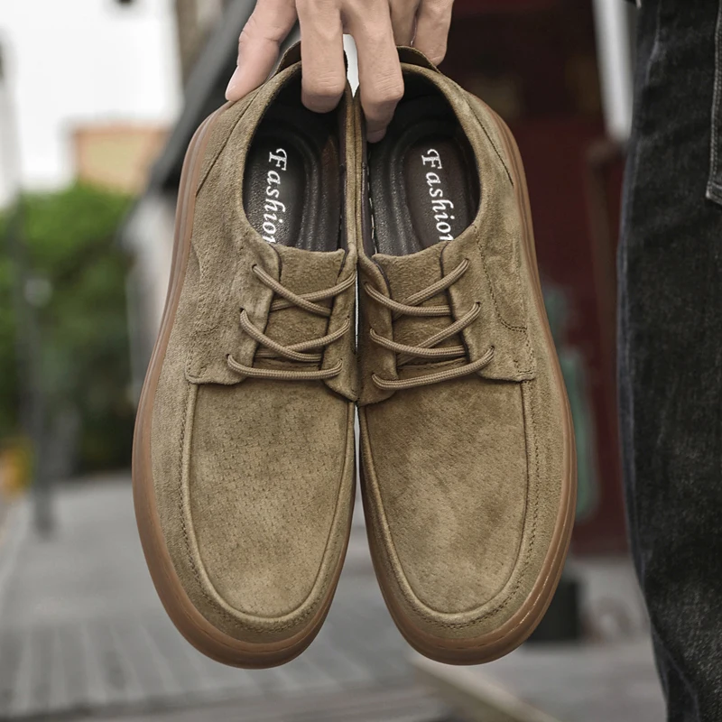 Outdoor Men Comfortable Lace Up  Anti Slip Wear-resistant Casual Leather Shoes Fashionable Brand Spring Breathable Sports Shoes