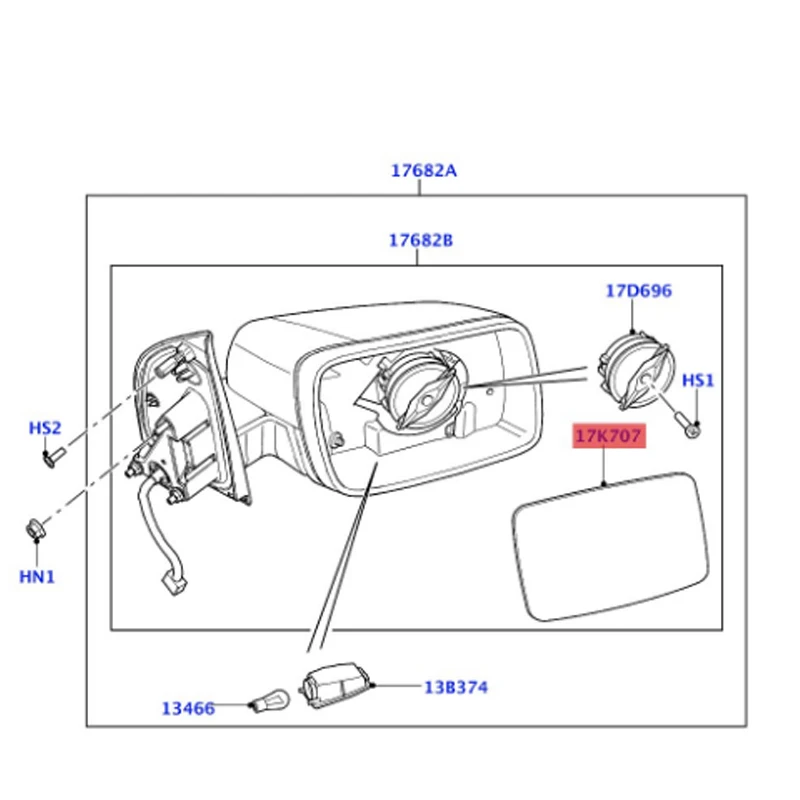 LR017070 LR017067 CRD500050 CRD500040 La nd Ro ve r Glass assembly - exterior rearview mirror