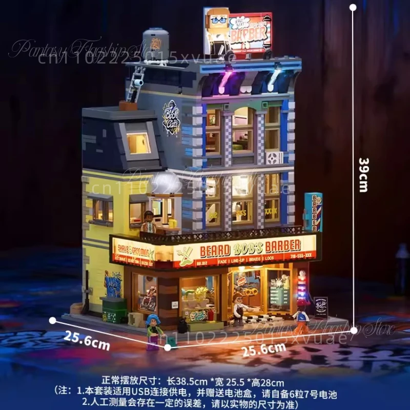 American Street Barber‘s Building Blocks Assembling Lighting Apartment Street View Model Toys Desk Decorations Holiday Gifts