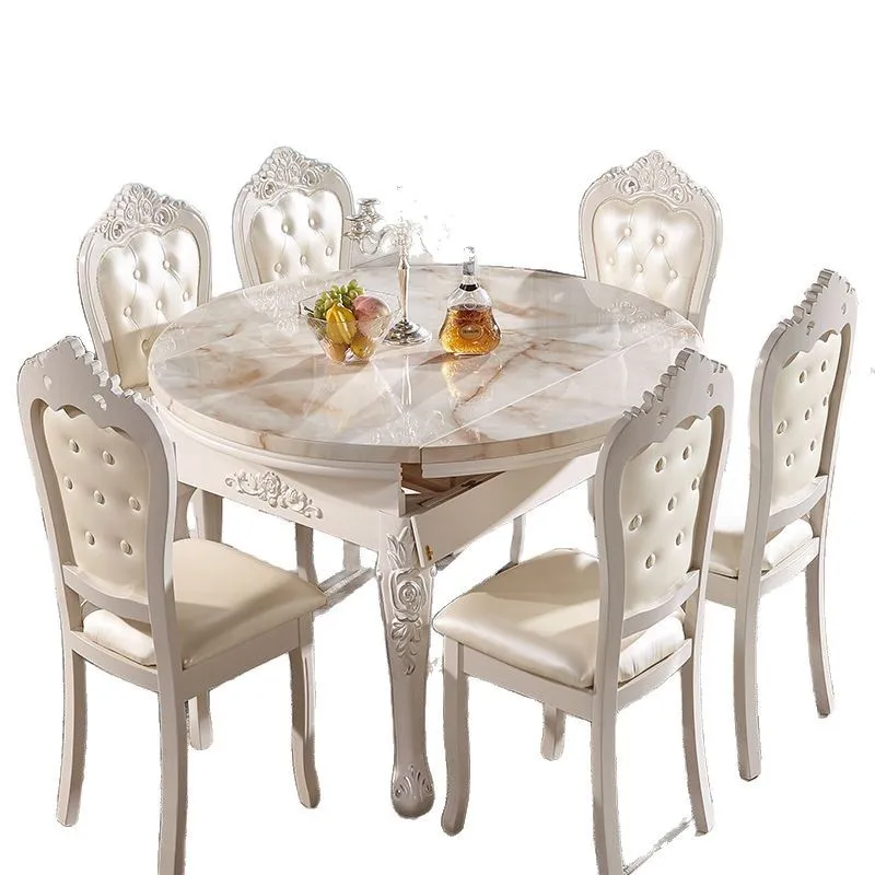 

Folding combination European dining table household solid wood telescopic small apartment