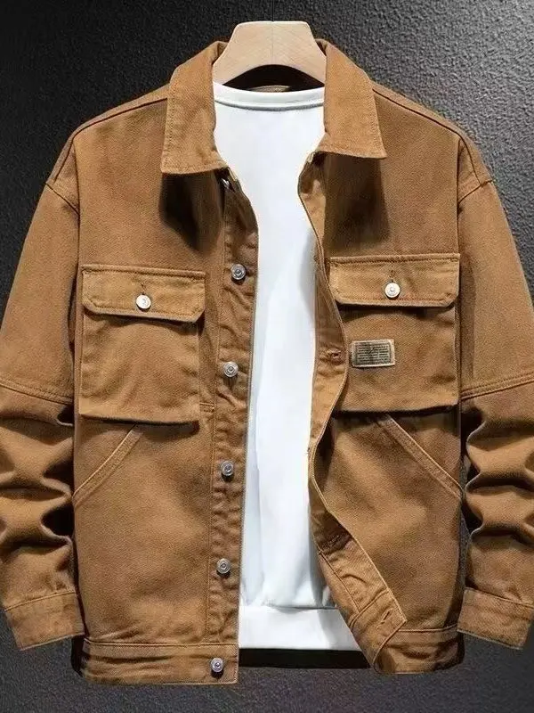 Retro American Denim Jacket Men's Trendy High-end Loose Workwear Jacket Durable Dirt-resistant Wear-resistant Outerwear