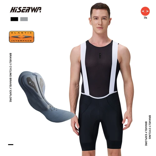HISERWA-pantalones cortos de Ciclismo para Hombre, pantalones cortos clásicos negros/grises para bicicleta, pantalones cortos con interfaz elástica 7H de alta calidad, Culotte Ciclismo para Hombre