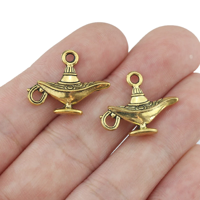 Newest 10Pcs 22*18mm Antique Gold Color Vintage Magic Lamp Charms For DIY Jewelry Making Fashion Pendant Accessories Wholesale