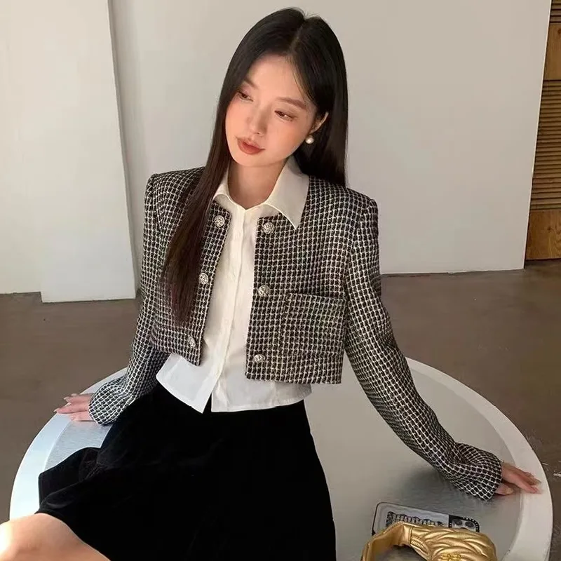 

Ele ort Tweed Jaet Women's Autumn Winter Faionable Top Collar Base irt Two-Piece Set Chinese Brand