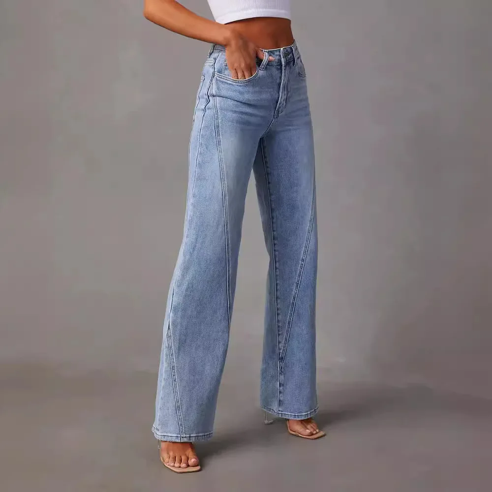 Dżinsowe spodnie z szerokimi nogawkami dżinsy damskie średniej talii luźne kieszenie w stylu vintage spodnie w trudnej sytuacji Streetwear 2024 jesienne dżinsy na co dzień — zdjęcie 4