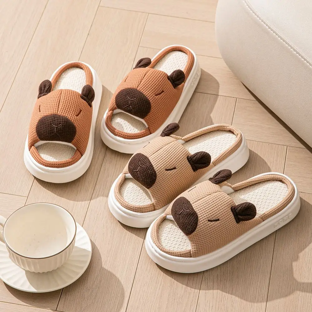 

Anti-Slip Cartoon Capybara Slippers Home Wear Shoes Thick Sole Capybara Linen Slippers Cartoon Kawaii Animal Linen Slides Female