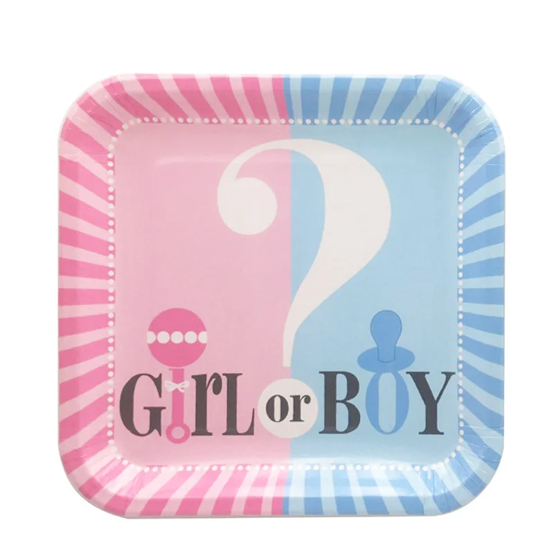 Gender Reveal Disposable Tableware Set Baby Shower Boy Or Girl Plate Napkin Tablecloth Gender Reveal Party Decorations Supplies