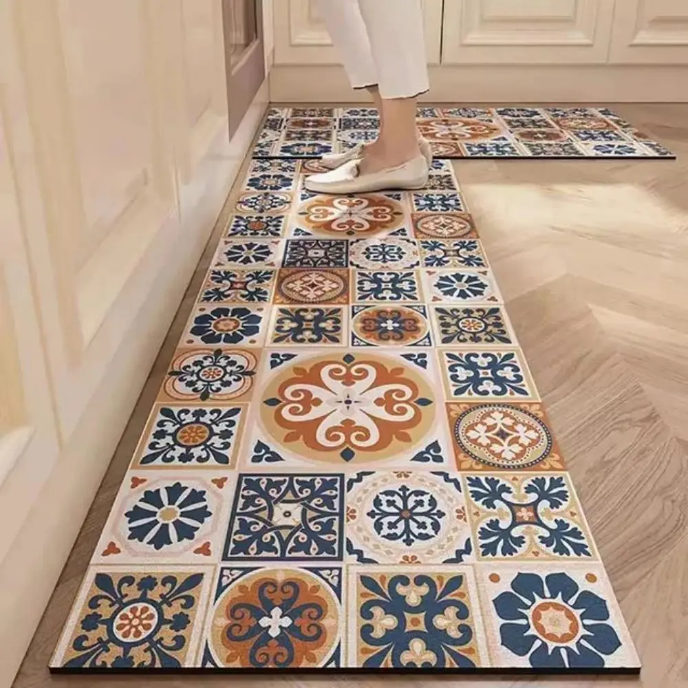 VIKAMA Kitchen Crystal Velvet Carpet Two-Piece Set Water-Absorbing, Anti-Slip And Oil-Proof Long Strip Floor Mat Home Decoration