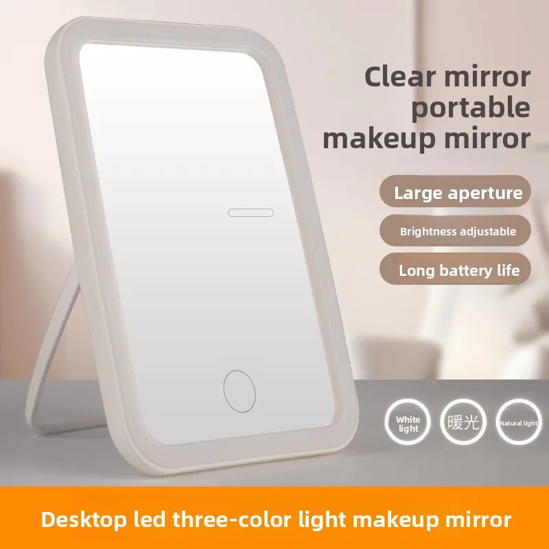3 Colors LED Vanity Mirror with Touch Screen USB Rechargeable Dimming Makeup Mirror 3 Brightness Portable