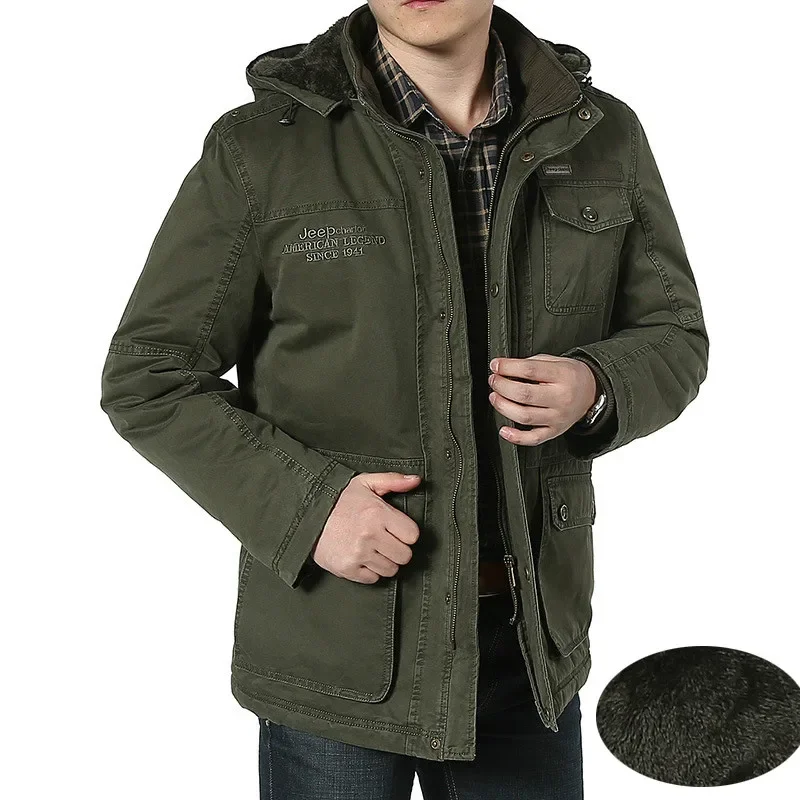 Plus Size 7XL 8XL Winter Jacket Men Cotton Cashmere Parkas men Casual Multi-pockets Hooded Collar Windbreaker Parkas