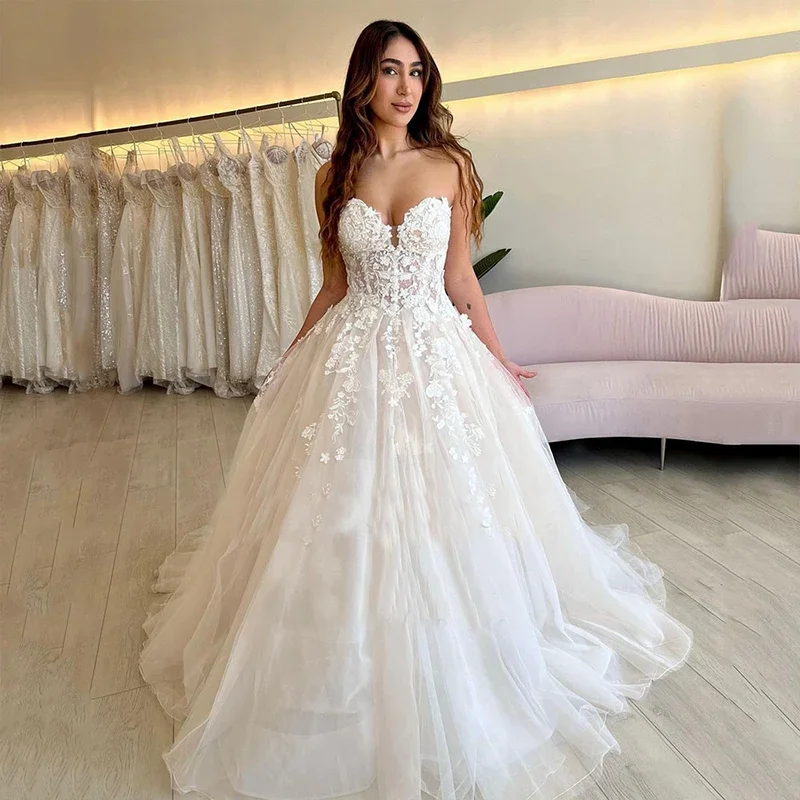 Princess Exquisite Sweetheart 2025 Women's Wedding Dress Stickers A-line Tulle Sleeveless Lace Wedding Dress Customized