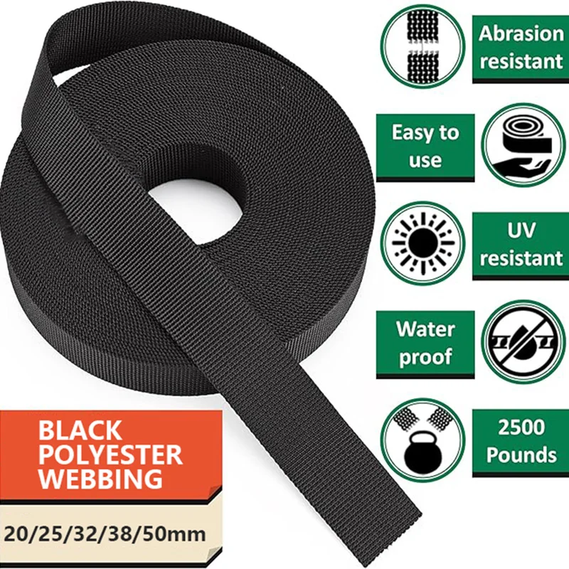 

10Meters 20/25/32/38/50mm Black Webbing Nylon Tapes Ribbon Strap Sewing Bais Accessories Belt Sling Decoration Webbings Supplies