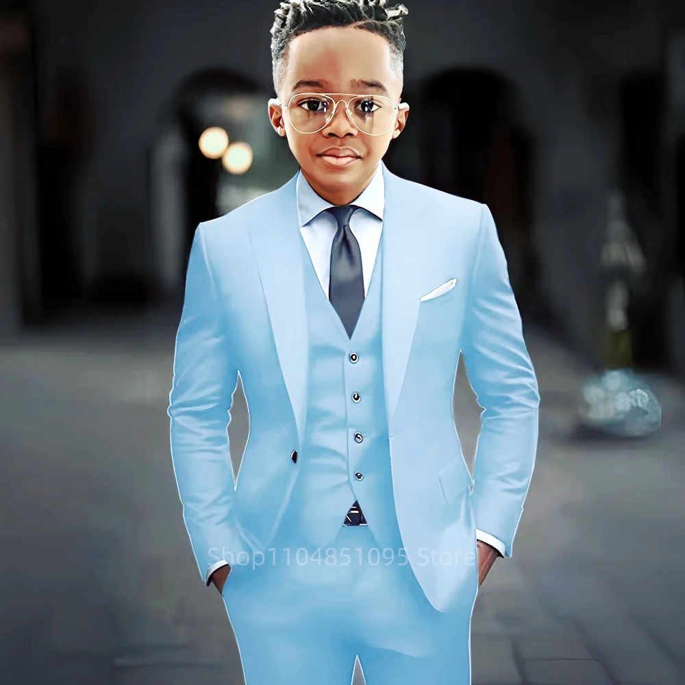 

Blue Boy Wedding Formal Suits 3 Pieces Blazer Vest Pants Suits Flower Child Party Prom Suit Kids Suit Tuxedo for 2-18 Year Old