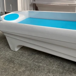 Deep, bathing, back rubbing, dual-water bed, sauna, beauty salon, spa massage table