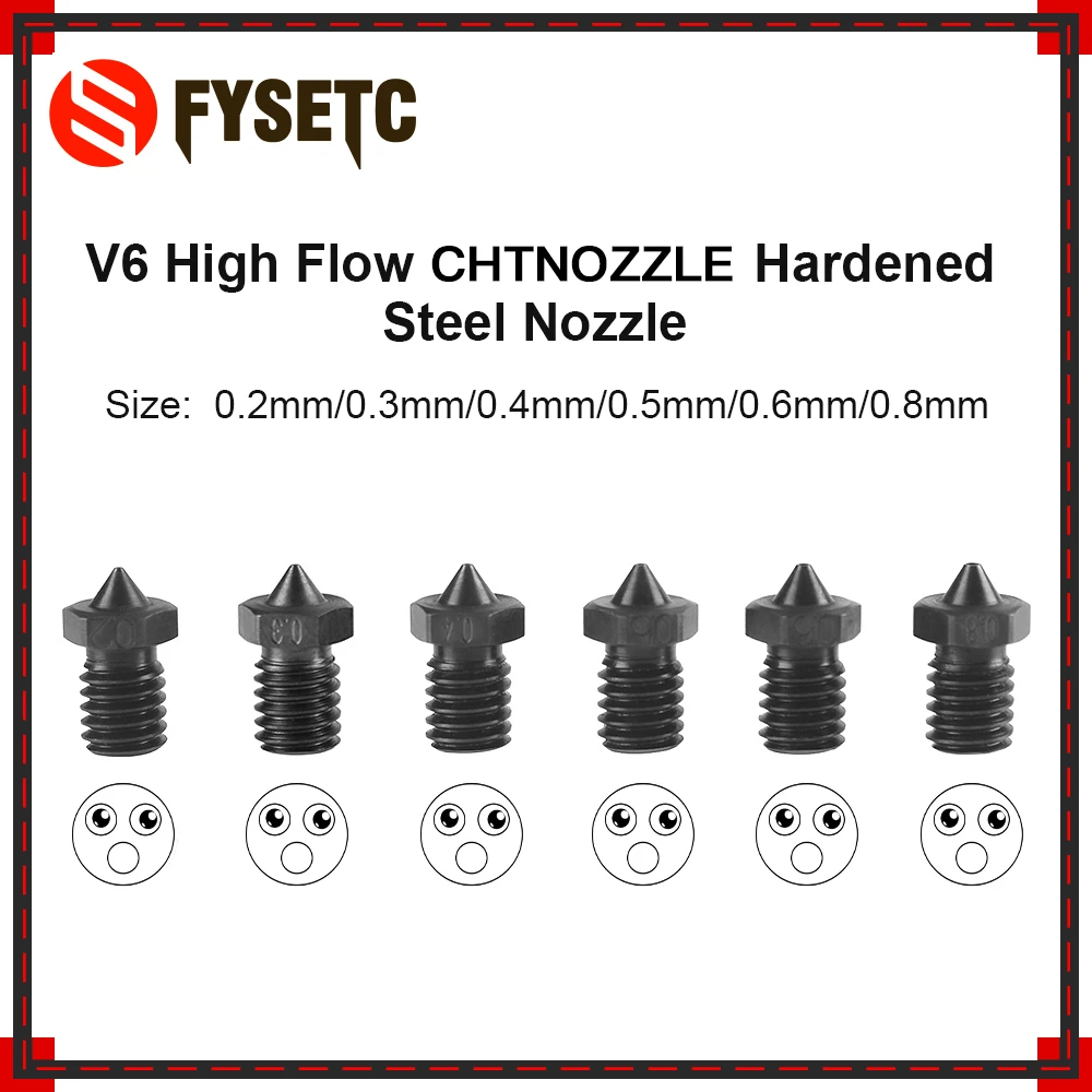 

2/5pcs V6 High Flow CHT NOZZLE Hardened Steel Nozzle Three-eyes 0.3/0.4/0.5/0.6/0.8mm for 1.75mm Filament 3D Printer Accessories