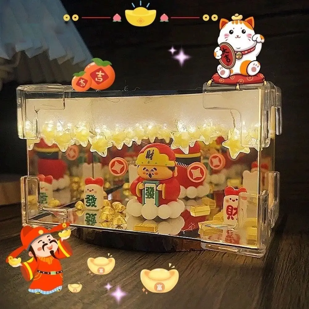 

Home Decor DIY 3D Caishen Figurines Small Night Lamp Handmade Rectangular LED Lamp Mirror Night Light New Year Festival