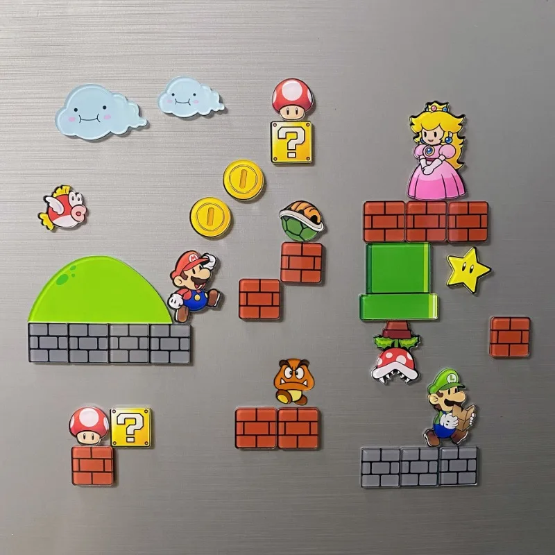 Super Mario Bros Fridge Magnets Anime Message Board Reminder Cartoon Cute Decoration Acrylic Refrigerator Magnetic Stickers Toys