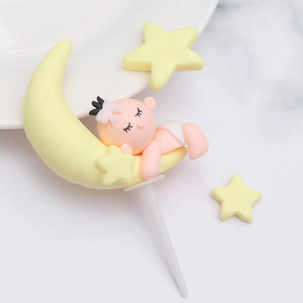 

3pcs Baby Clay Cake Picks Cute Moon Star Design Edible Safe Decor For Birthday Party Cupcake Cake Topper Decoration