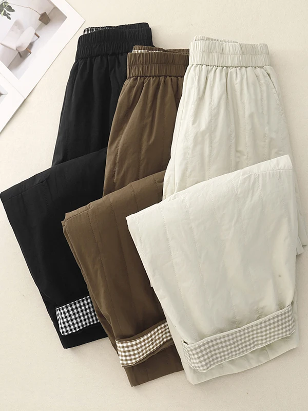 High Waist Loose Fit Thermal Cotton Trousers Women's High-End Fashion Winter Pants with down Alternative Leggings view 3