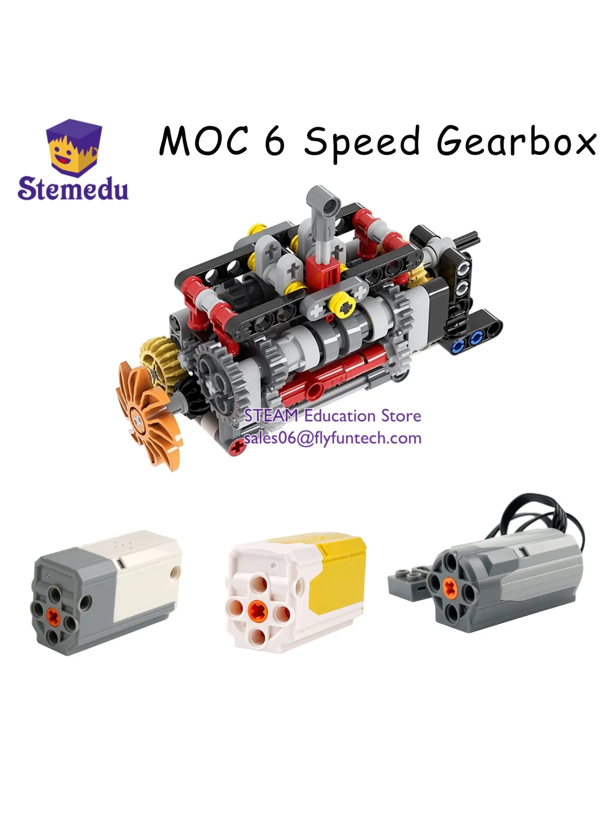 MOC – boîte de vitesses à 6 vitesses, modèle de Transmission manuelle, contrôle par application, moteur M, boîte de piles AA 8883 8881, blocs de construction, fonctions d'alimentation