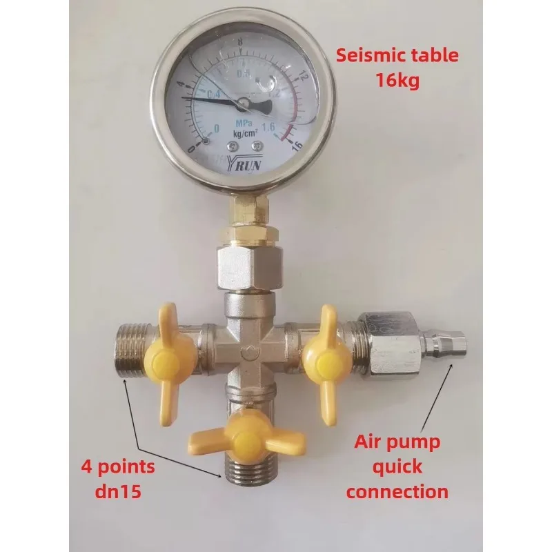 For Four Way Pressure Test Valve for Tap Water Geothermal and Underfloor Heating Pressure Gauge Leak Detector with 4 Points