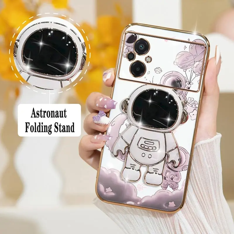 Custodia per telefono astronauta orso bello per Xiaomi Poco M5 sottile protezione per fotocamera infrangibile Poco M5 placcatura Cover posteriore