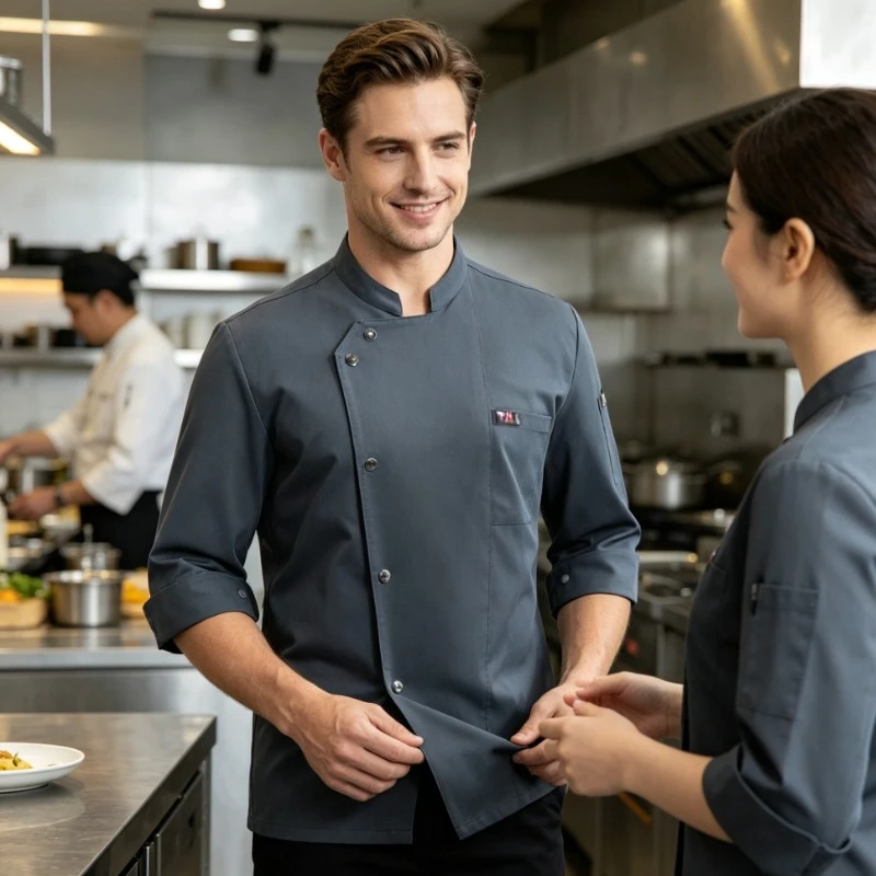 

Men's and Women's Universal Catering Seven Sleeve Chef Workwear, Hotel Chef Uniform, Pastry Baking Cake Maker, Baker Workwear