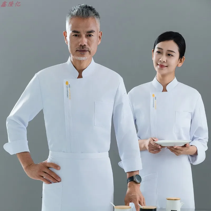 Catering Restaurant Keuken Werkuniform Westers restaurant met lange mouwen Cake Shop Ober Herfst Wit Chef-kokuniform