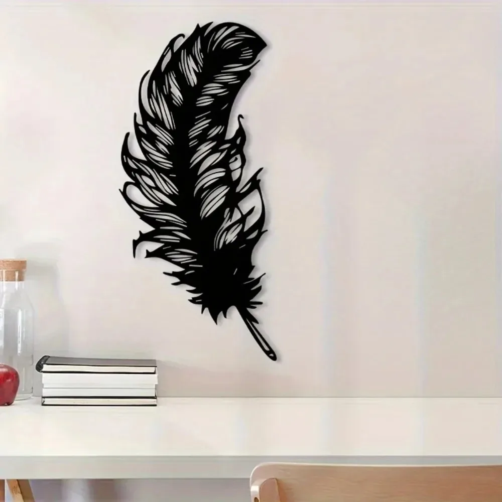Vintage Iron Feather Wall Art, Black Metal Sculpture, Rustproof Home Decoration
