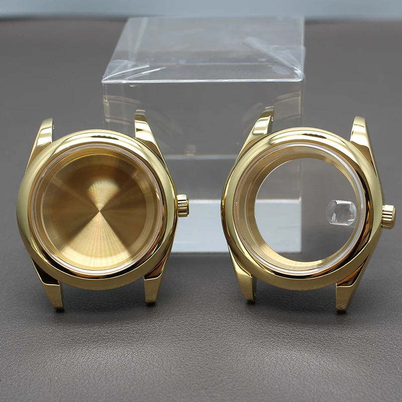 Gold 36mm 40mm Fashion Round Edge Watch Case Sapphire Glass Fit Seiko nh35 nh36/34/38 4R36 Miyota 8215 8205 Movement 28.5mm Dial