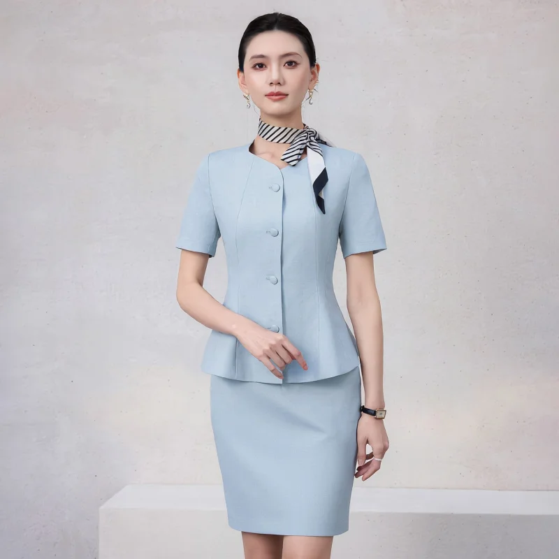 Summer short-sleeved suit workwear for women, stylish and elegant, suitable for jewelry stores, beauty salons, and medical beaut