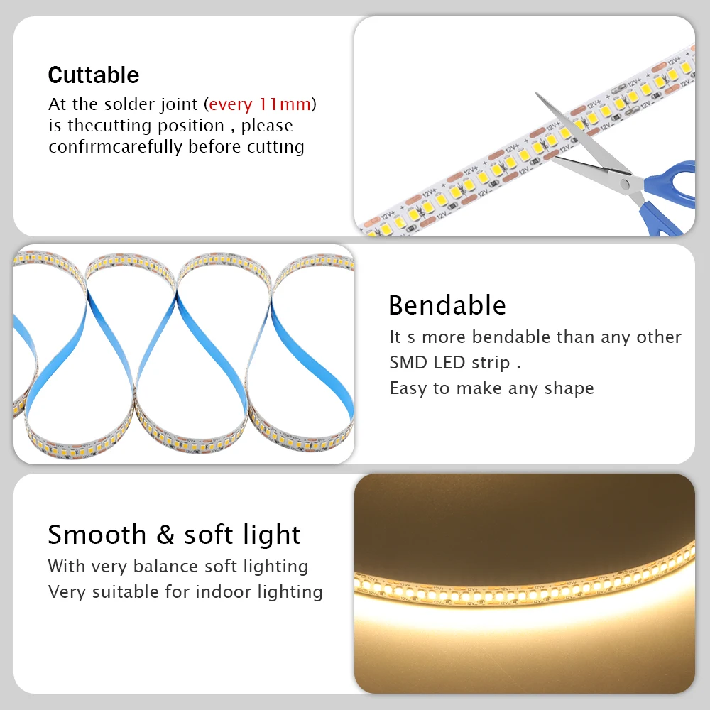 5M LED Strip Light DC 12V 2835 240LEDs/M เทป Led แถบความหนาแน่นสูงกันน้ำ LED Light Strip สำหรับตกแต่งบ้าน