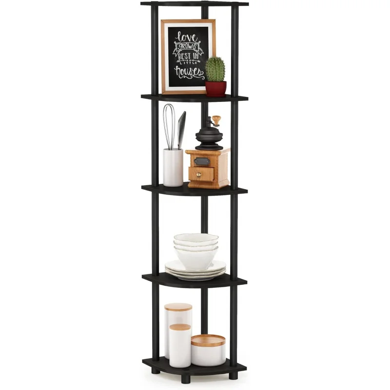 

5-Tier Corner Bookshelf, Open Storage Shelves, for Organization and Storage, Living Room, Home Office, Garage, Bedroom, Espresso