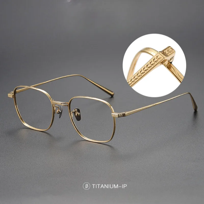 Japanese Handmade Pure Titanium Square Eyeglasses Exquisite Carving Art Retro Style Optical Glasses Frame Men and Women 2024