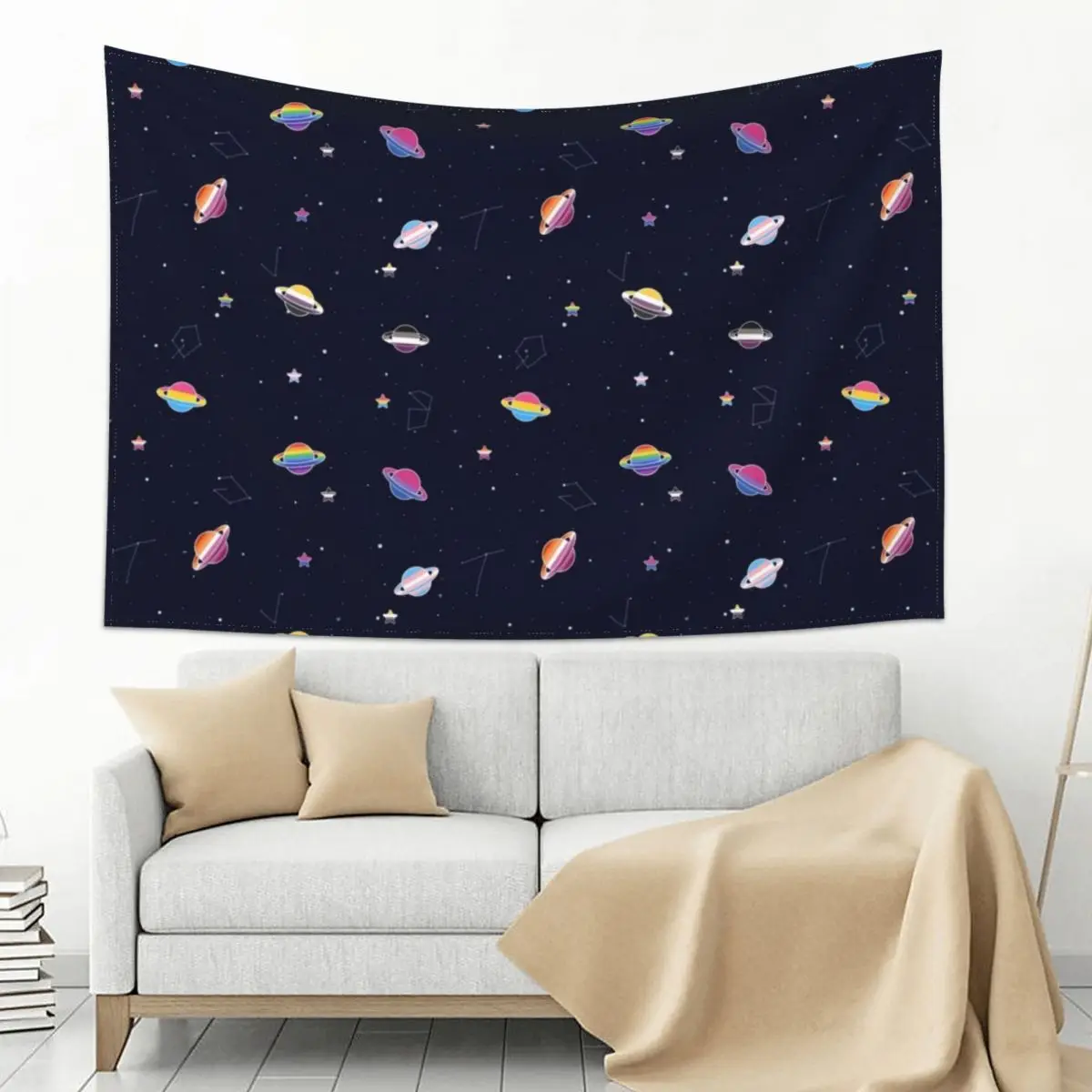 

LGBTQ Pride Planets & Stars in Space Pattern Tapestry
