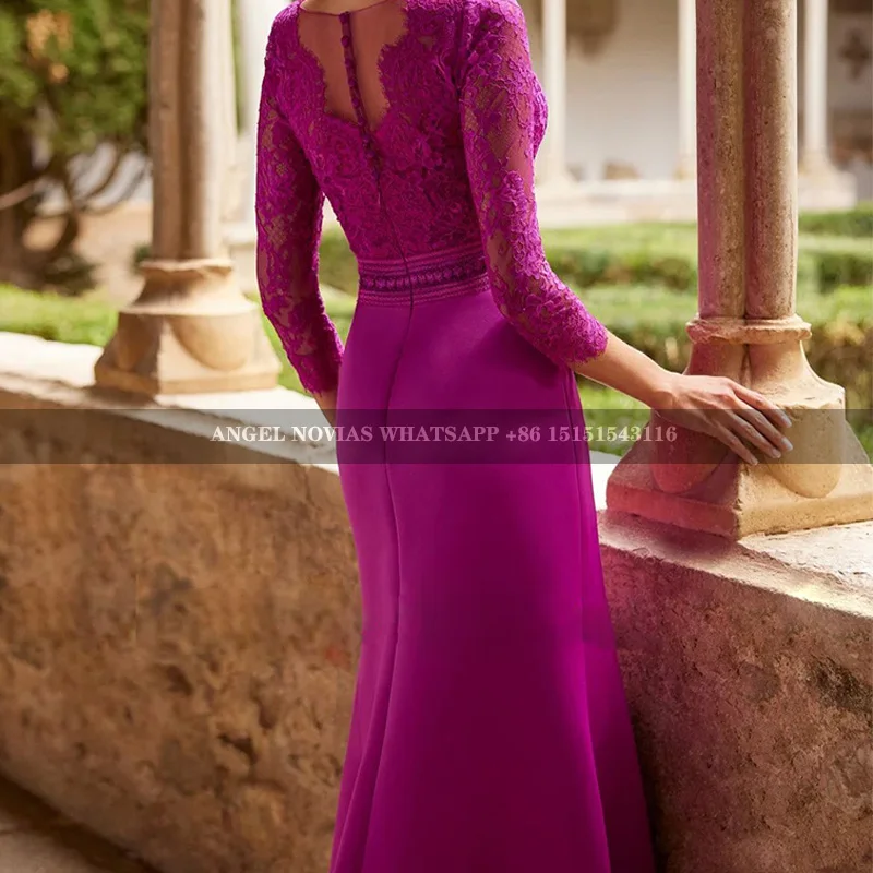 Long Mermaid Purple Mother of the Bride Dress with 3/4 Sleeves Wedding Party Dress Robes Invitee Mariage