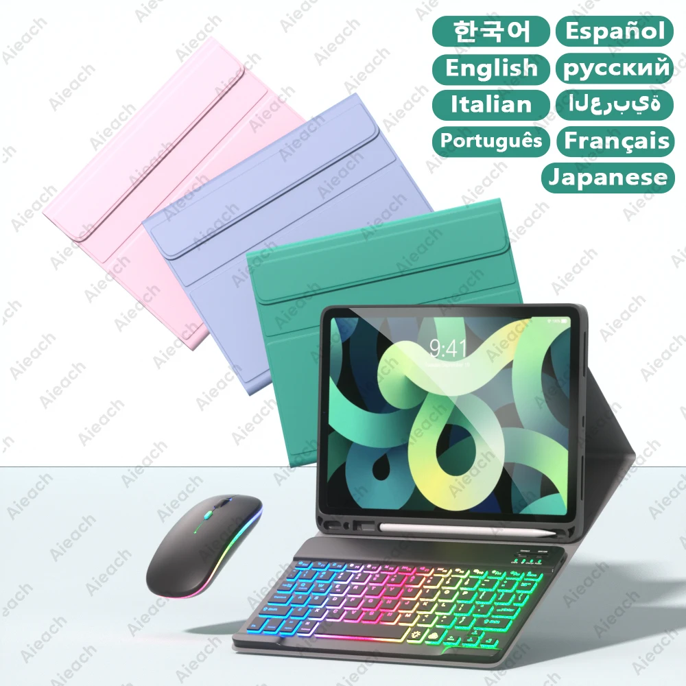 

AIEACH iPad Case Keyboard for Pro 13 M4, 12.9 3-6th, 11 1-4th, Air 13/11 M2/M3, Air(4-5th), iPad 7-10th, Backlight Pencil Holder