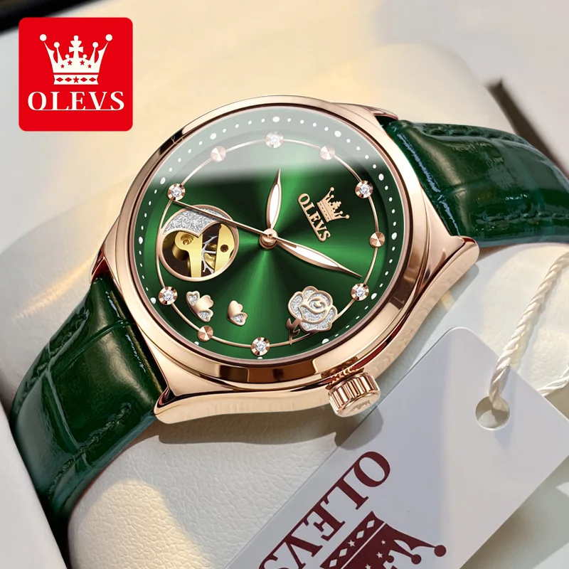 OLEVS 6601 Luxury Original Women Watch Unique Hollow Rose Gold Diamond Watch Waterproof Brand Automatic Mechanical Women Watch