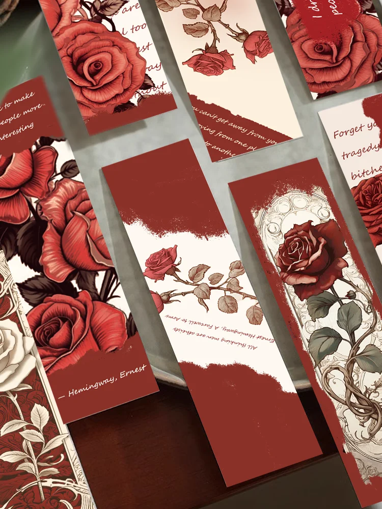 Rose Flower Decoração Bookmark, Leitura Page Mark, Book Mark, Diário, Caderno, Clipe, Suprimentos Estudante, Presente, Cartão de Mensagem, 30Pcs