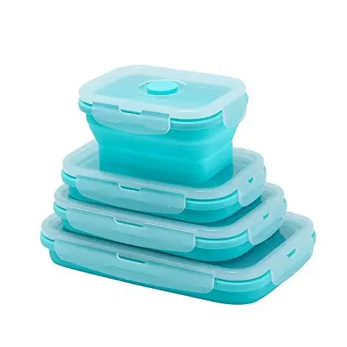 

Silicone Lunch Box, Collapsible Folding Food Storage Container with Lids, Kitchen Microwave Freezer and Dishwasher Safe Kids