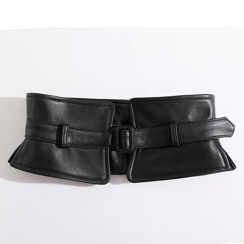 Genuine Leather Cummerbunds Women Wide Waist Belt Sheepskin Fashionable and Versatile Slim Skirt Decoration Apparel Accessories