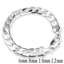 925 Sterling silver Bracelet Sideways Silver Bracelet 6MM8MM10MM Bracelet Men & Women Jewelry