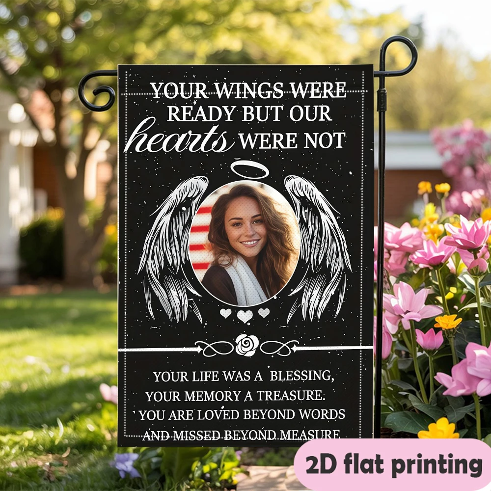 1pc double-sided Customizable Black Silver Angel Wing Garden flag personalized custom Photo No electricity needed 30*45cm(12x18i