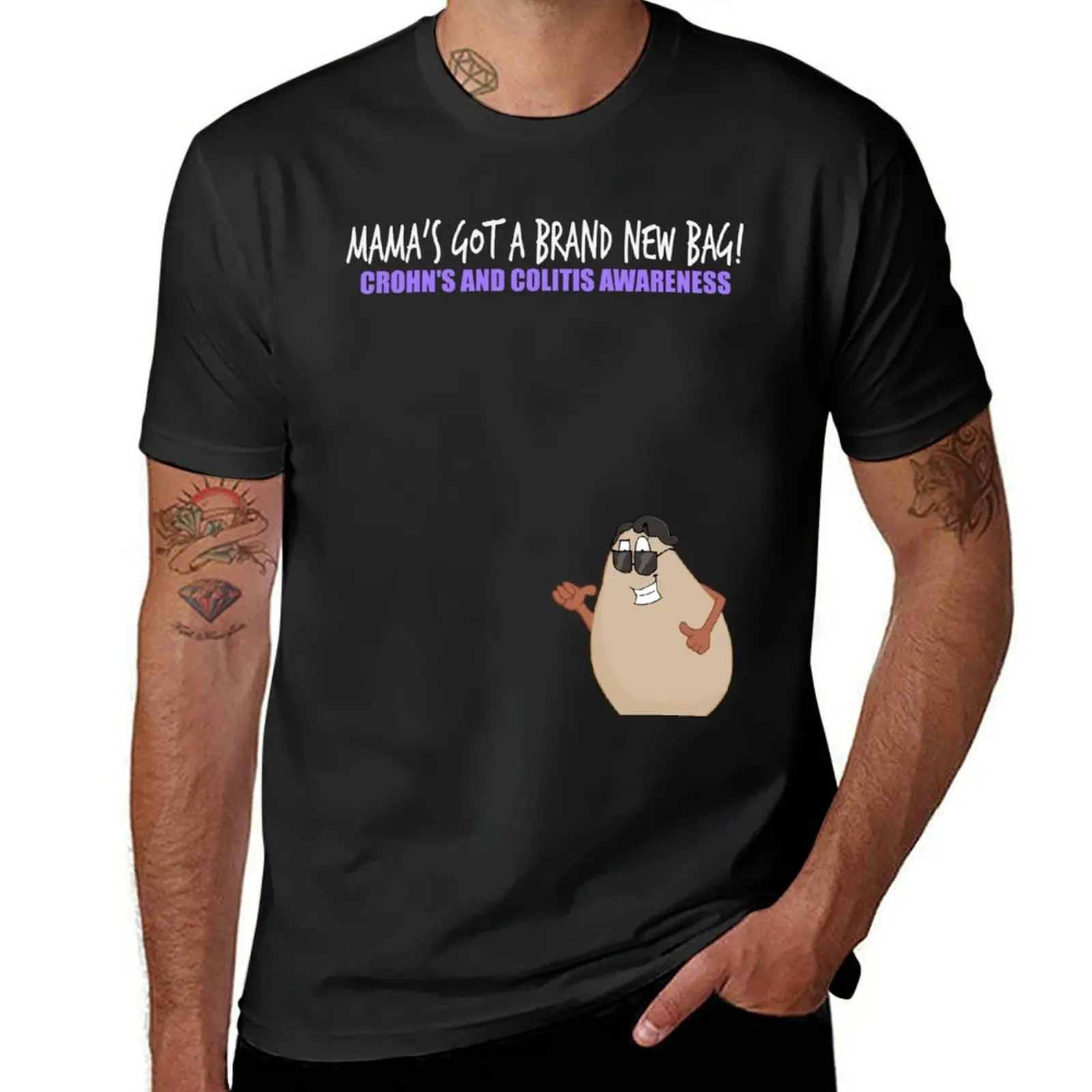 Mama's got a brand new [stoma] bag! - Crohn's and Colitis awareness T-Shirt plus sizes graphics heavy weight t shirts for men