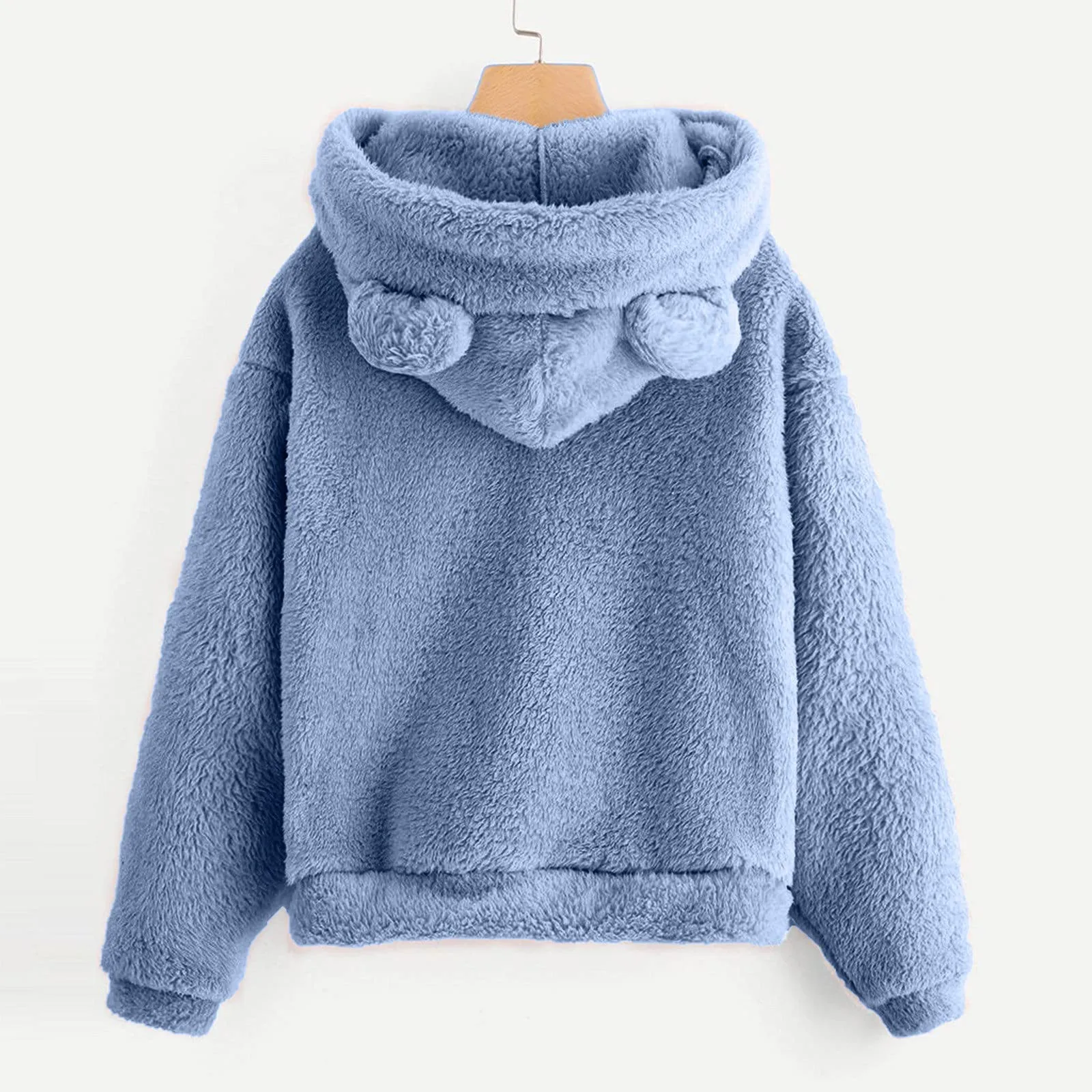 Pullover Hoodie For Women Fashion Fuzzy Rabbit Ear Hooded Hoodies Casual Long Sleeve Fleece Sweatshirt Loose Autumn Winter Tops