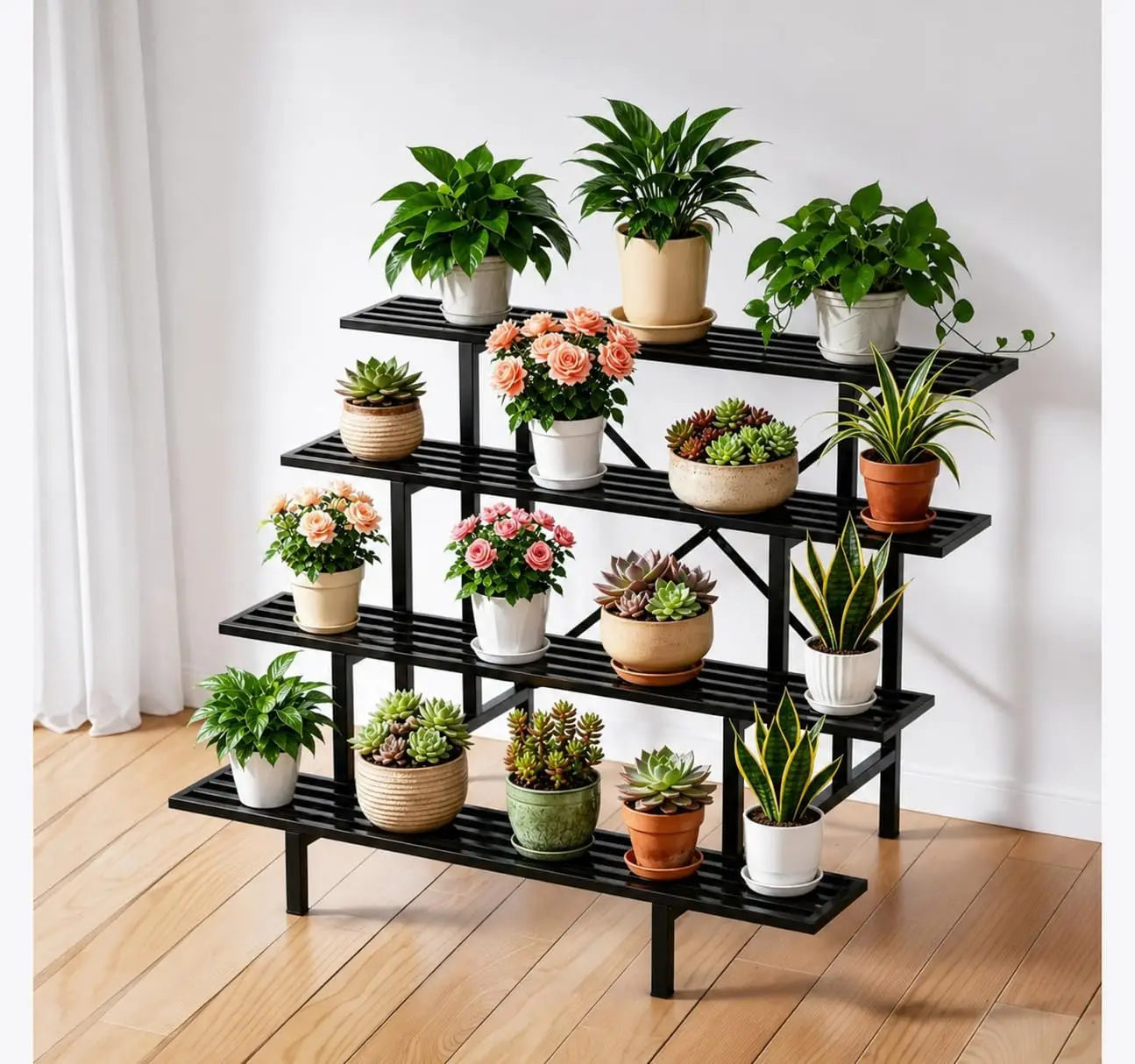 

4 Tier Sturdy Metal Plant Stand, L45.67 x W34.65 x H35.83 inch, Heavy Duty Plant Holder for Home Indoor and Outdoor, 880 LBS Cap