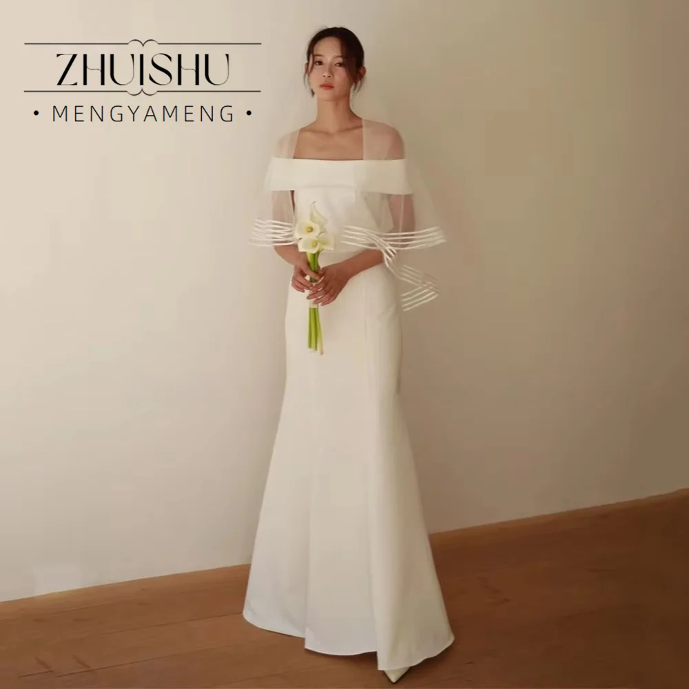 Elegant Ivory Wedding Dress Off Shoulder Bridal Photo Shoot Dress Mermaid Long Korea Bridal Gown Corset Customized 웨딩드레스